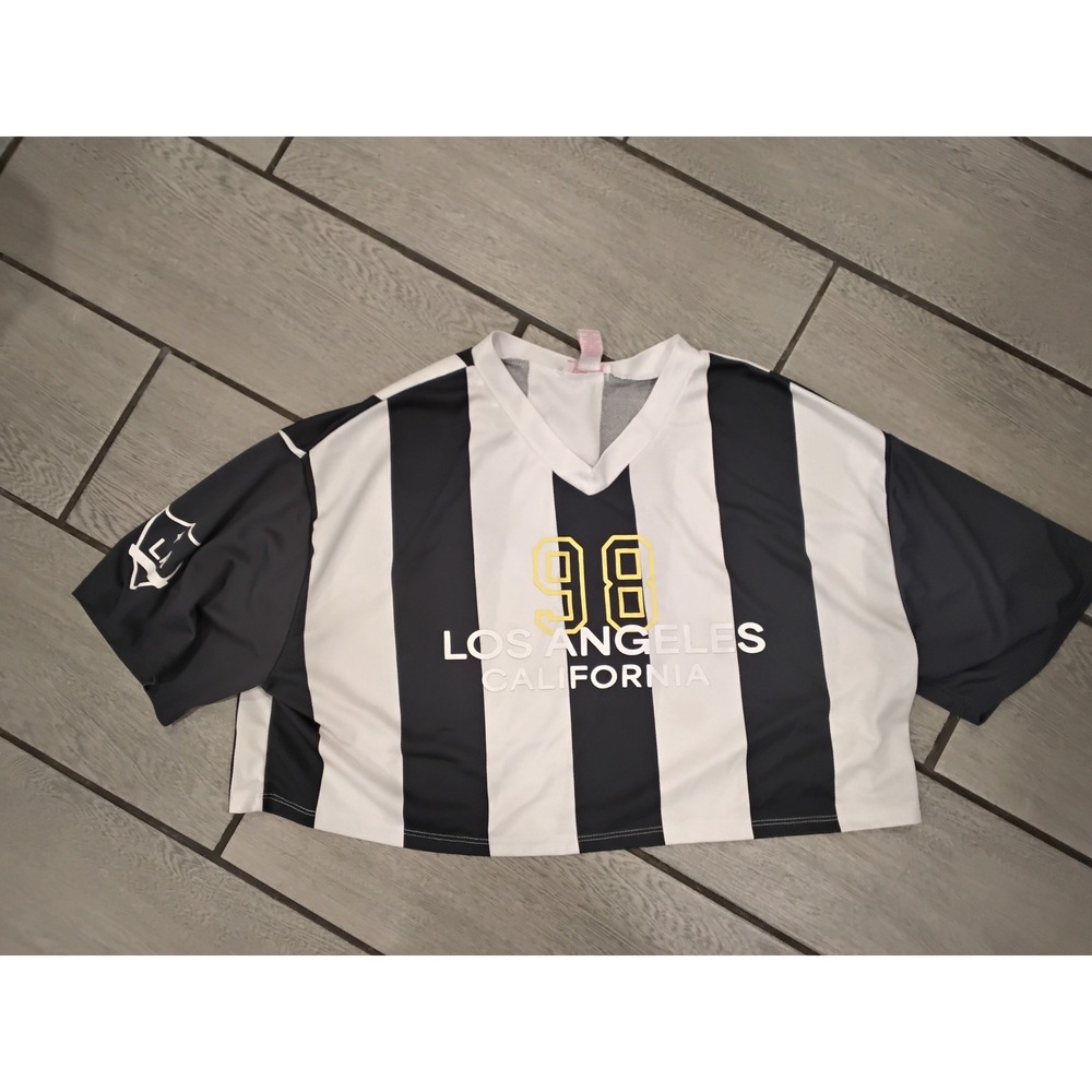 Love Theory Essentials Womens Cropped Jersey T Shirt Black White Stripes LA-XL